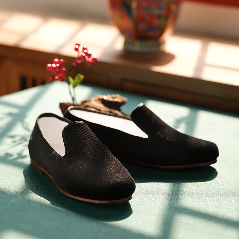 内联升男鞋单鞋镶芯皮底灯芯绒小舌单鞋7172A