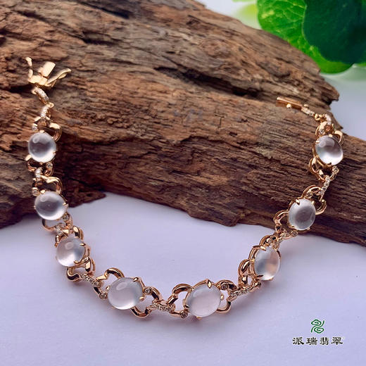 派瑞翡翠 18k金翡翠手链 冰种 无色 商品图2