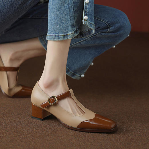 春秋新款，真皮拼色粗跟浅口单鞋DZM-AA2332 商品图10