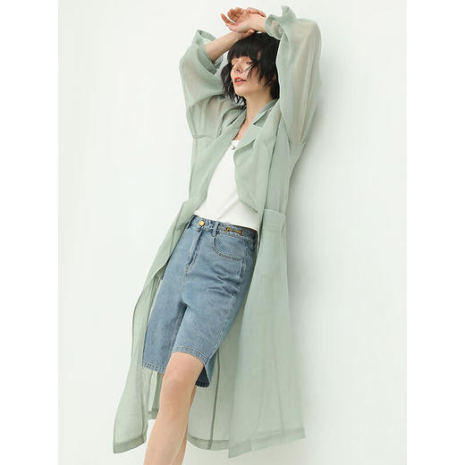 COCOBELLA新中式刺绣微透视轻薄外套长款遮阳衫轻质风衣WN900 商品图2