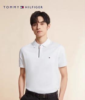 TOMMY HILFIGER 23新款春夏男装丝光棉撞色提花门襟翻领短袖POLO衫30768