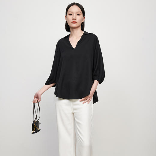 IN AND ON夏季新款莱赛尔凉感小翻领宽松气质休闲纯色衬衫女 商品图0