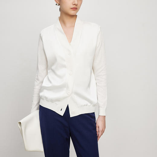 IN AND ON 春季新款V领针织衫上衣女丝质气质百搭简约通勤外套 商品图3