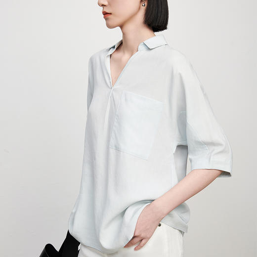 IN AND ON 19-8006春夏女士衬衫新款亚麻宽松百搭通勤显瘦V领上衣 商品图8