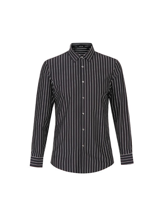 callisto黑色棉混纺条纹长袖衬衫 SSTSL191C 商品图2