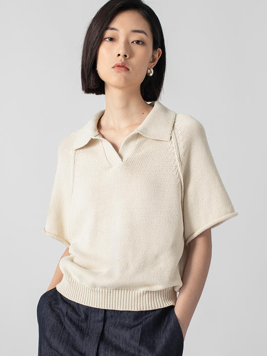 322工房经典再造环保棉针织PoloT恤2023春夏款休闲短袖套头衫B043 商品图2