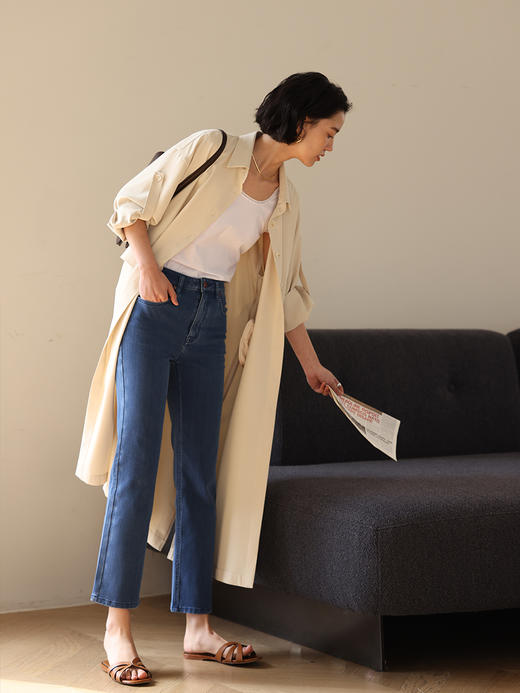 HeyDress直筒牛仔裤女春夏复古蓝色高腰弹力修身显瘦百搭九分裤子 商品图2