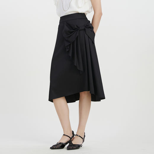 谜底A字型中长裙2023夏季新款气质通勤蝴蝶结纯色半身裙232MB0680 商品图1