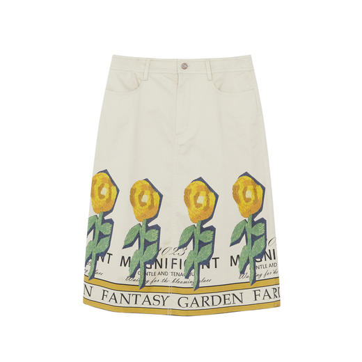 谜底A字型半身裙女2023夏季新款复古特色印花中长款半裙232MB0704 商品图4