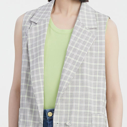 谜底中长款西装马甲女2023夏季新款复古格纹一粒扣马夹232MM0574 商品图3