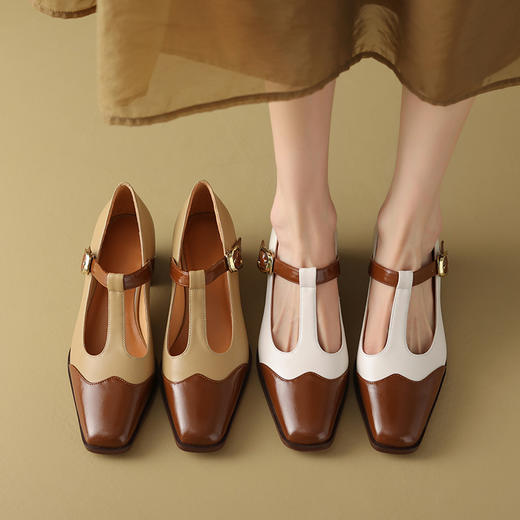 春秋新款，真皮拼色粗跟浅口单鞋DZM-AA2332 商品图5