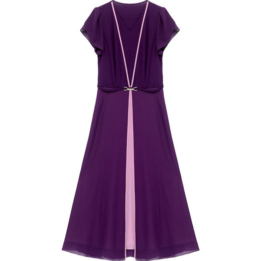 修身时尚，过膝假两件雪纺裙圆领气质连衣裙QYM-AH-23A1649-L 商品图4