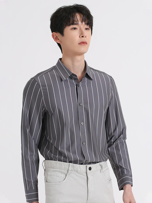 callisto灰色棉混纺条纹长袖衬衫 SSTSL191C 商品图1