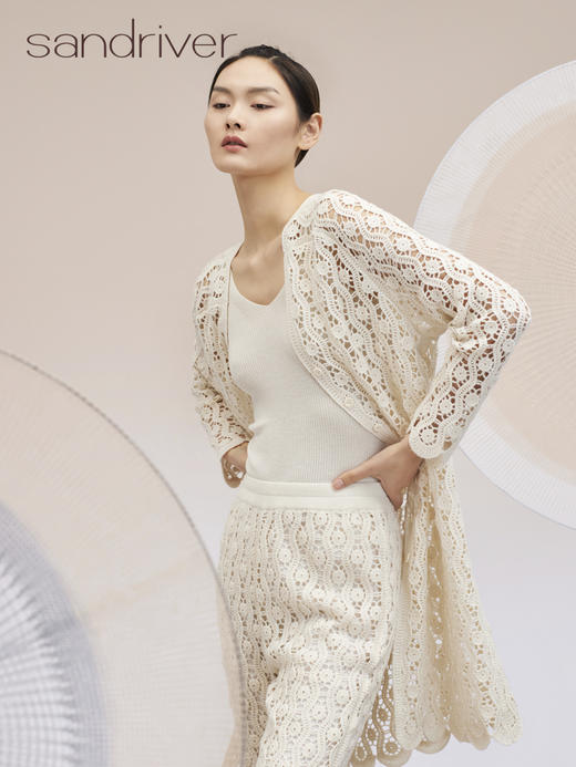 长款钩花羊绒开衫 SJS95W007W 商品图3