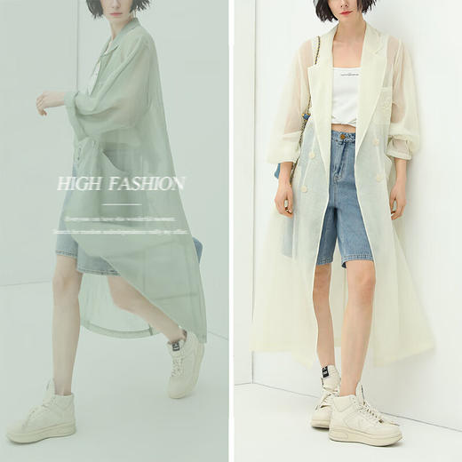 COCOBELLA新中式刺绣微透视轻薄外套长款遮阳衫轻质风衣WN900 商品图3