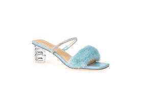 豪麟名鞋迪嘉女装貂毛+牛移膜革时尚凉拖DJYYA31WL019蓝色