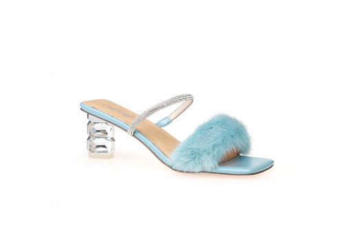 豪麟名鞋迪嘉女装貂毛+牛移膜革时尚凉拖DJYYA31WL019蓝色 商品图0