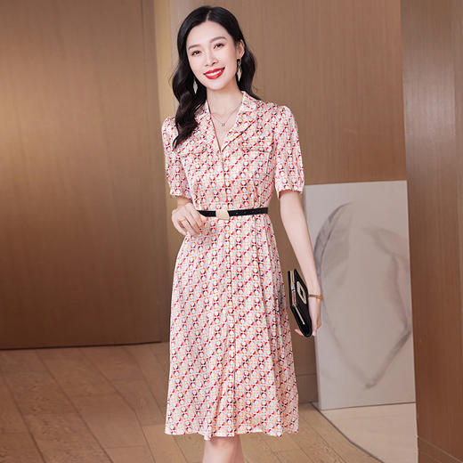 ASE-23002重磅弹力缎真丝连衣裙女夏新款西装领高腰显瘦气质桑蚕丝裙 商品图2