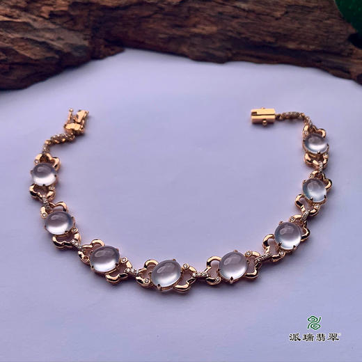 派瑞翡翠 18k金翡翠手链 冰种 无色 商品图0