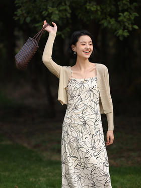 HeyDress法式针织开衫女夏季复古V领坑条肌理防晒衫花边领短上衣