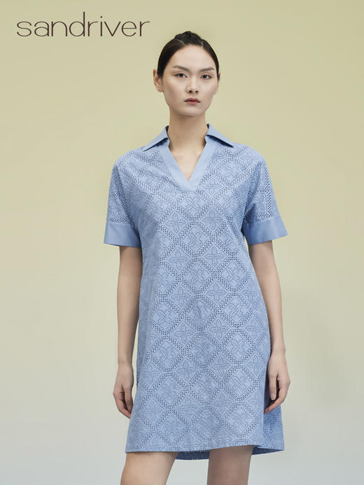 翻领短袖刺绣纯棉连衣裙 SJS95W003W 商品图2