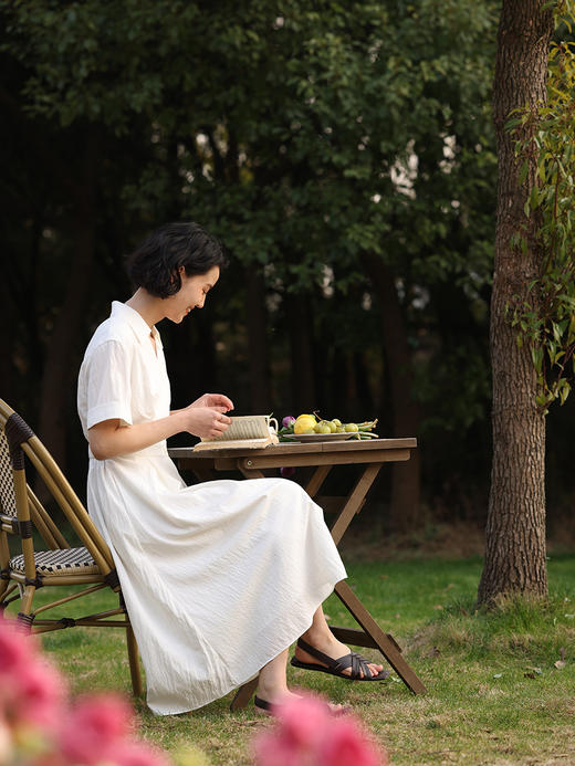 HeyDress法式衬衫连衣裙女夏季复古V领收腰白色肌理感气质初恋裙 商品图3