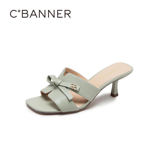 千百度女鞋夏季凉拖鞋百搭羊皮细跟拖高跟鞋踩屎感外穿 A23367373 商品图1