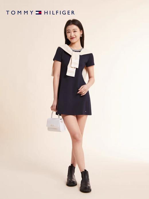 TOMMY HILFIGER 23新款春夏女装简约气质拼色圆领收腰显瘦A字连衣裙 商品图1