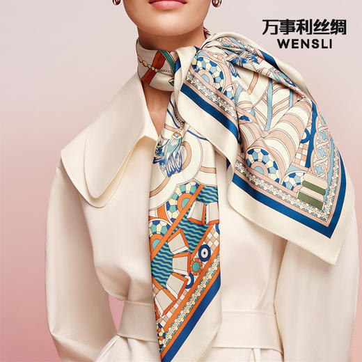 万事利“南国晚风”88厘米双面印花真丝大方巾 商品图0