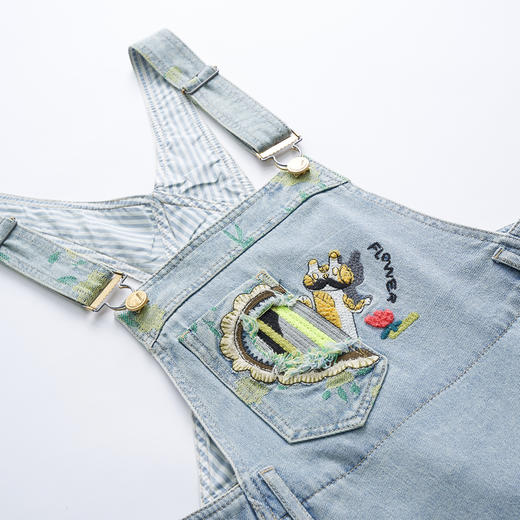 谜底牛仔背带裙女2023夏季新款学院风绣花A型中长裙半裙232MB0601 商品图3