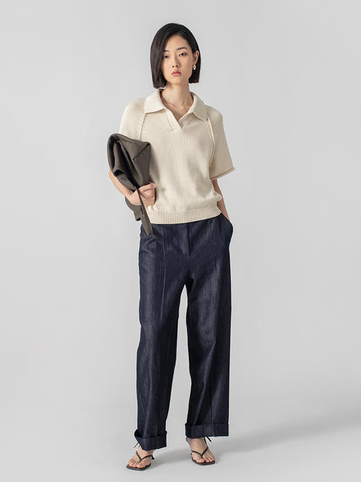 322工房经典再造环保棉针织PoloT恤2023春夏款休闲短袖套头衫B043 商品图1