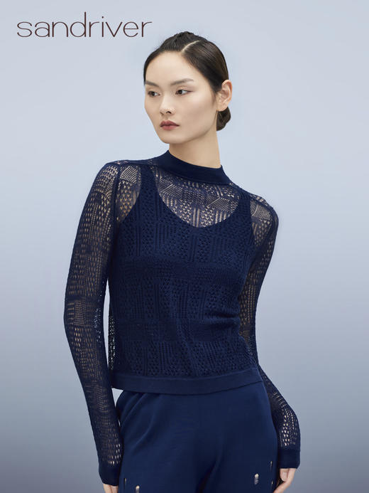 羊绒桑蚕丝半开襟套衫 SJS95W034K 商品图0