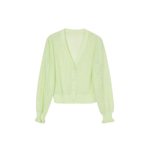 谜底V领针织开衫长袖女2023夏新款简约百搭荷叶袖口毛衫232MZ0871 商品图4