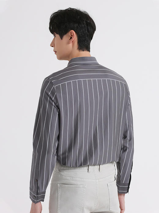 callisto灰色棉混纺条纹长袖衬衫 SSTSL191C 商品图2