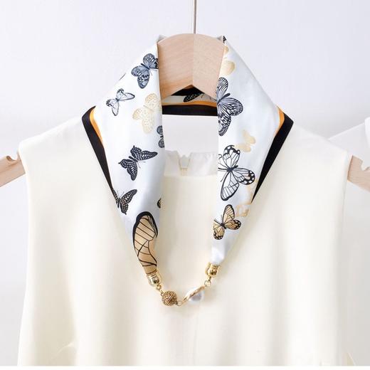 白色蝴蝶珍珠磁扣装饰项链长条丝巾女春夏秋领巾百搭围巾懒人围脖 商品图2