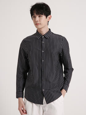 callisto黑色棉混纺条纹长袖衬衫 SSTSL191C