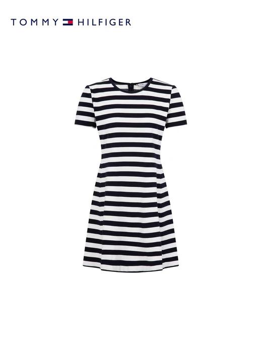 TOMMY HILFIGER   23新款春夏女装时尚通勤蓝白条纹拉链短袖连衣裙 商品图3