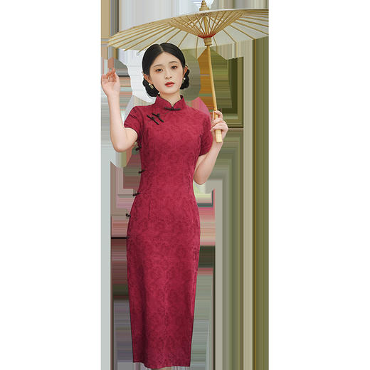 温婉优雅，春夏新款改良短袖年轻款淑女范绿色碎花旗袍YG-2242A 商品图4