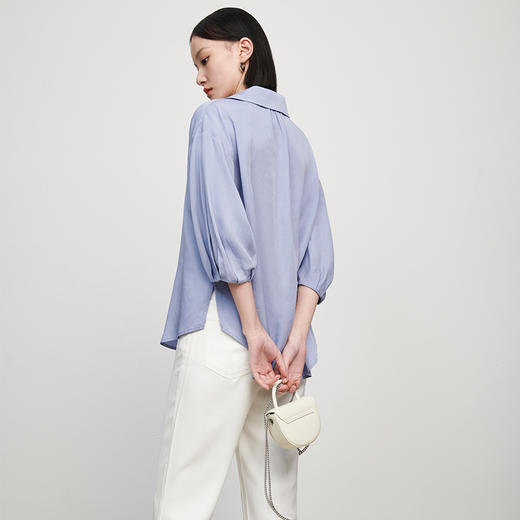 IN AND ON夏季新款莱赛尔凉感小翻领宽松气质休闲纯色衬衫女 商品图2