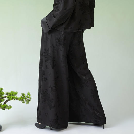 春夏女装新款人丝提花中式宽松休闲阔腿裤N210778 商品图4