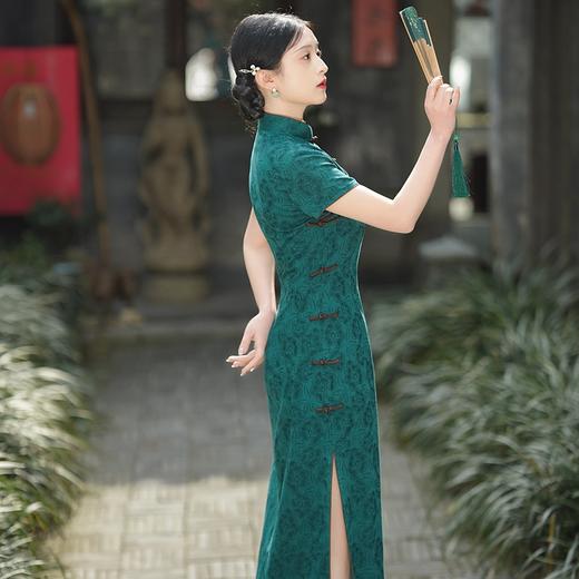 温婉优雅，春夏新款改良短袖年轻款淑女范绿色碎花旗袍YG-2242A 商品图2