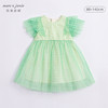 马克珍妮夏装新款裙子 女童绿格网纱拼接短袖连衣裙230982 商品缩略图2