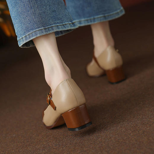 春秋新款，真皮拼色粗跟浅口单鞋DZM-AA2332 商品图7