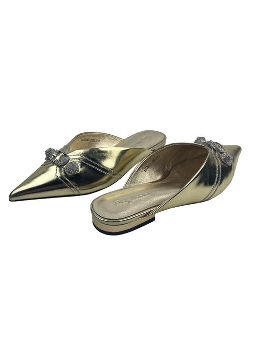 SAFICOO 时尚休闲 尖头平底 水钻一脚蹬真皮半拖 商品图3