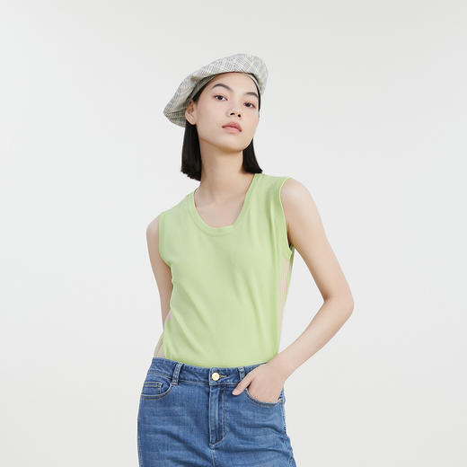 谜底圆领套头针织衫女2023夏新款百搭修身针织上衣无袖232MZ0866 商品图0