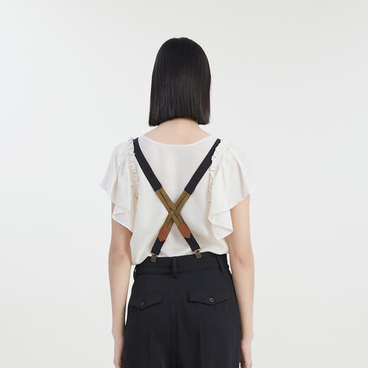 谜底飞飞袖短袖上衣女2023夏季新款复古印花圆领木耳边232MS0700 商品图2