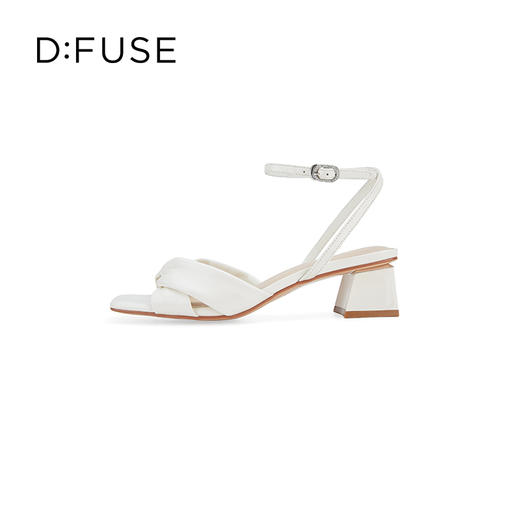 DFuse迪芙斯夏季新款羊皮方头褶皱扭结粗跟凉鞋女DF32115337 商品图5