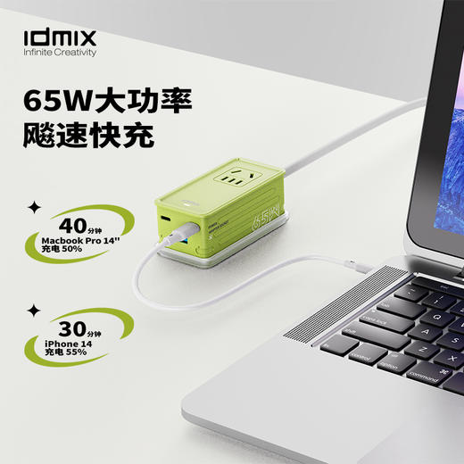 idmix潮酷【小魔盒】新品上市 65W氮化镓苹果充电器适用14ProMax插头PD华为usb充电头t-ypec手机P65D多功能充电排插 商品图4