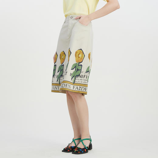 谜底A字型半身裙女2023夏季新款复古特色印花中长款半裙232MB0704 商品图1