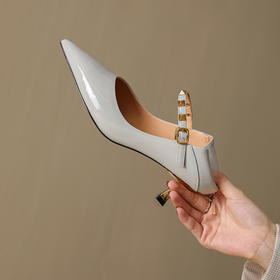 优雅百搭，尖头真皮亮面细跟高跟鞋DZM-AA2326